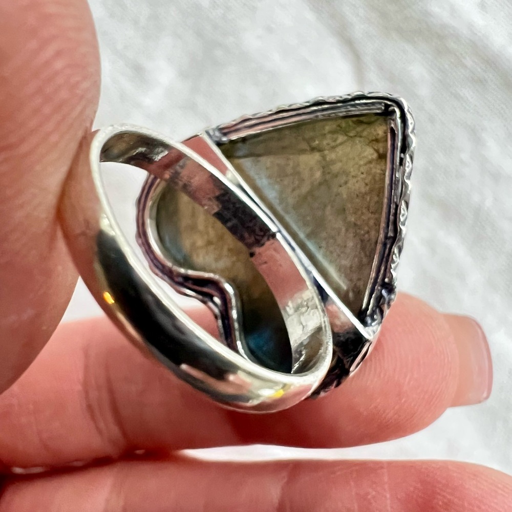 925 OMG GORGEOUS Flash Labradorite Heart ❤️ Ring 8 1/4 - Picture 7 of 10